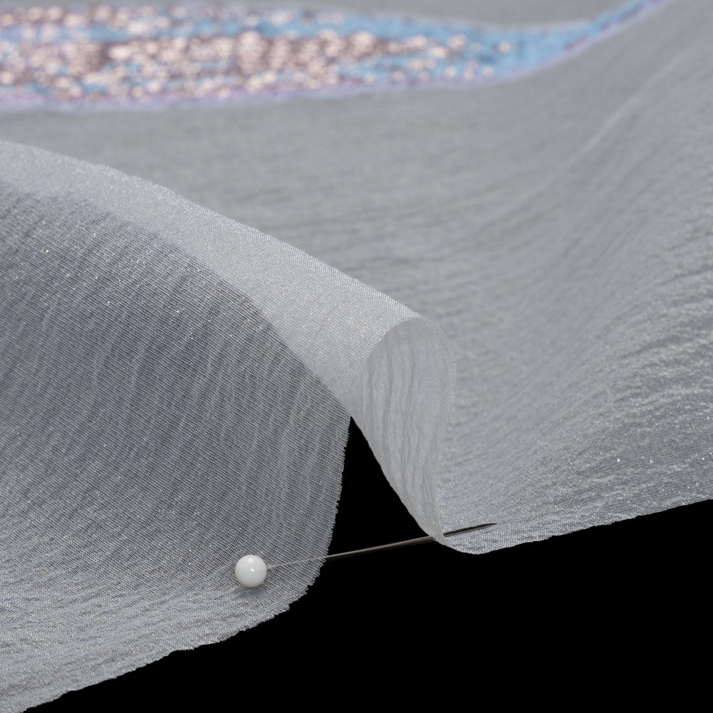 Metallic Luxury Burnout Brocade Panel - Sky Blue and Lilac Painterly Lily - Detail