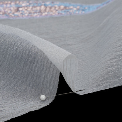 Metallic Luxury Burnout Brocade Panel - Sky Blue and Lilac Painterly Lily