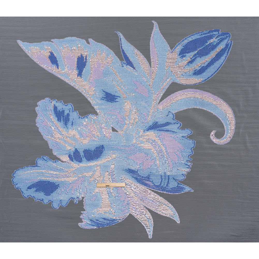 Metallic Luxury Burnout Brocade Panel - Sky Blue and Lilac Painterly Lily - Full