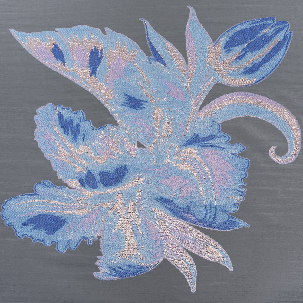 Metallic Luxury Burnout Brocade Panel - Sky Blue and Lilac Painterly Lily