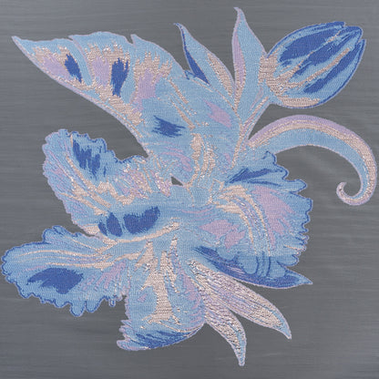 Metallic Luxury Burnout Brocade Panel - Sky Blue and Lilac Painterly Lily