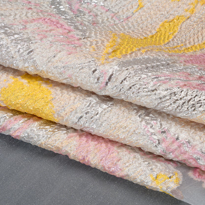 Metallic Luxury Burnout Brocade Panel - Pale Pink and Peach Painterly Lily