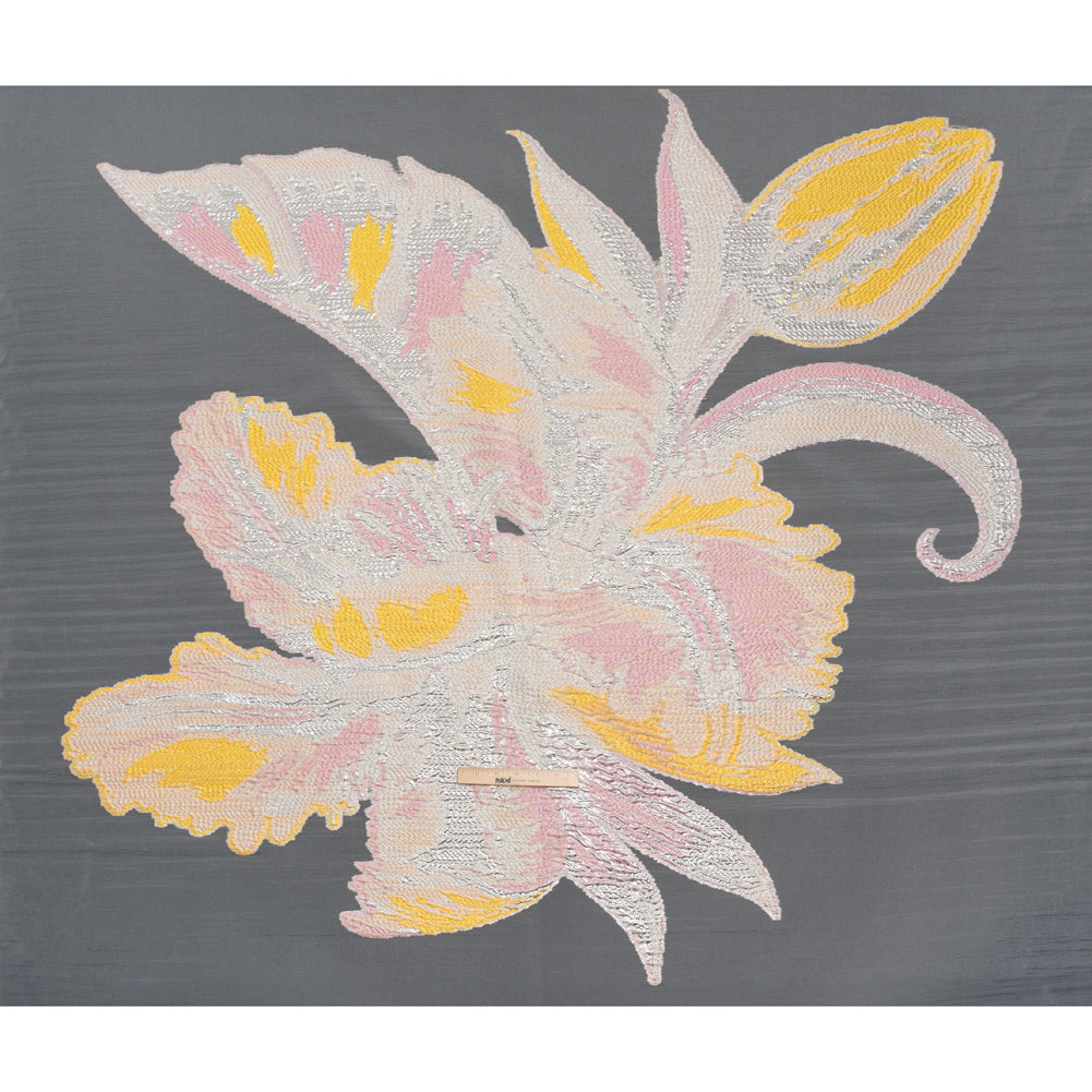 Metallic Luxury Burnout Brocade Panel - Pale Pink and Peach Painterly Lily