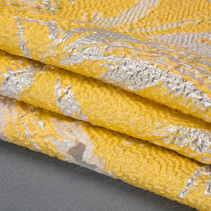 Metallic Luxury Burnout Brocade Panel - Sunshine Yellow and White Painterly Lily