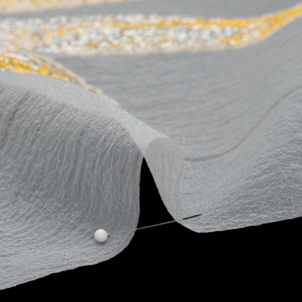 Metallic Luxury Burnout Brocade Panel - Sunshine Yellow and White Painterly Lily