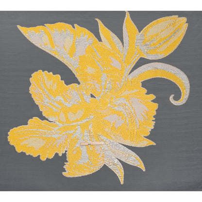 Metallic Luxury Burnout Brocade Panel - Sunshine Yellow and White Painterly Lily