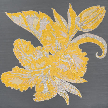 Metallic Luxury Burnout Brocade Panel - Sunshine Yellow and White Painterly Lily