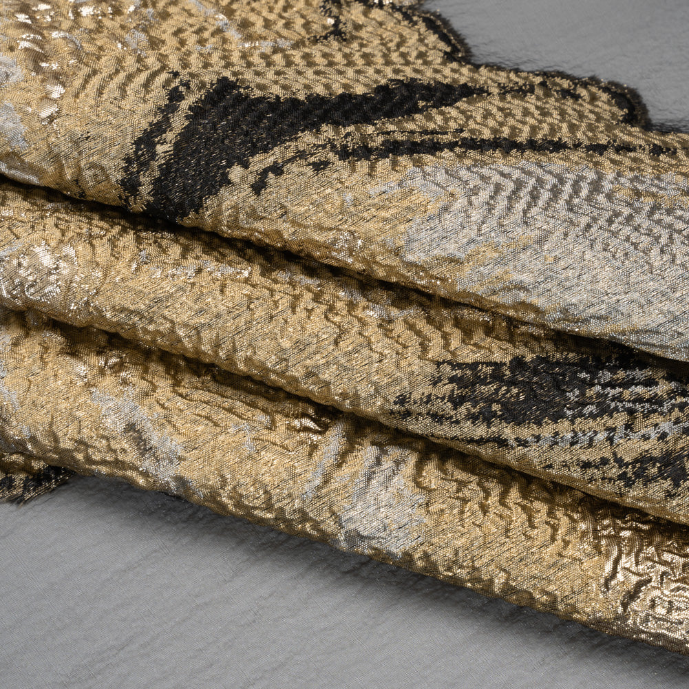 Metallic Luxury Burnout Brocade Panel - Black and Gold Painterly Lily