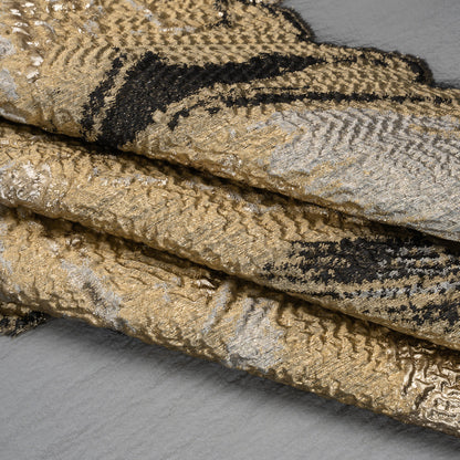 Metallic Luxury Burnout Brocade Panel - Black and Gold Painterly Lily