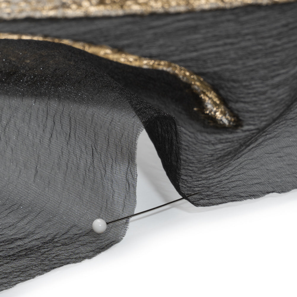 Metallic Luxury Burnout Brocade Panel - Black and Gold Painterly Lily