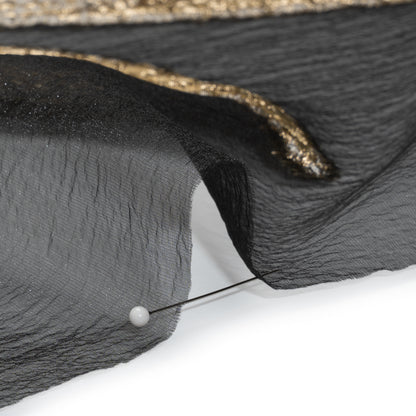 Metallic Luxury Burnout Brocade Panel - Black and Gold Painterly Lily