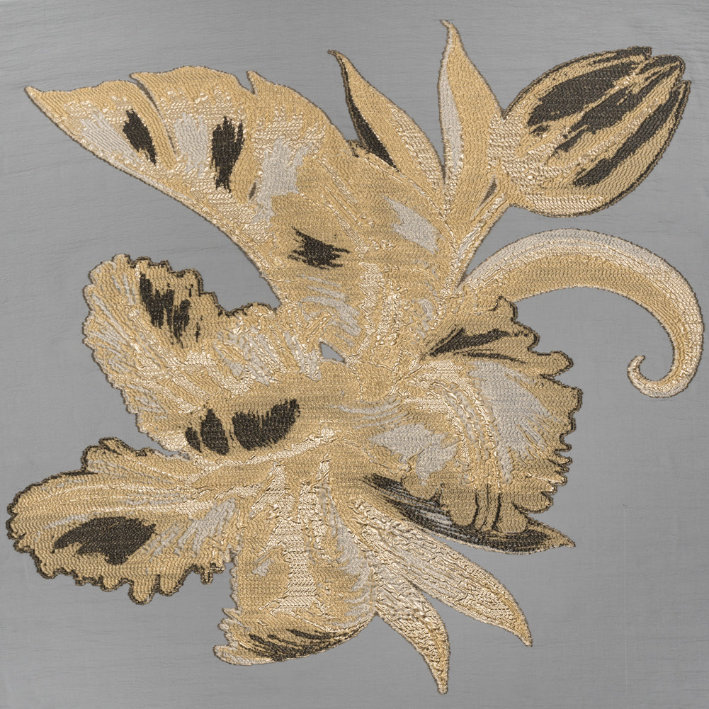 Metallic Luxury Burnout Brocade Panel - Black and Gold Painterly Lily