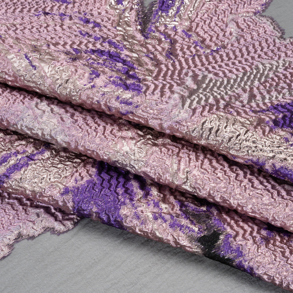 Metallic Luxury Burnout Brocade Panel - Purple and Gold Painterly Lily