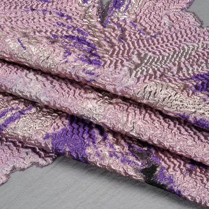 Metallic Luxury Burnout Brocade Panel - Purple and Gold Painterly Lily