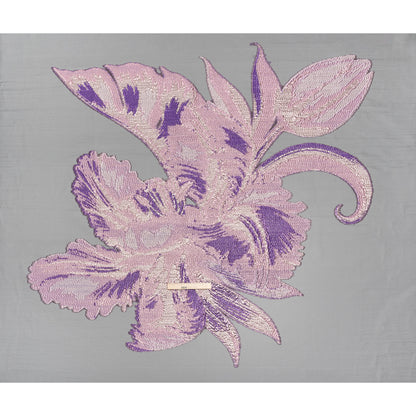Metallic Luxury Burnout Brocade Panel - Purple and Gold Painterly Lily