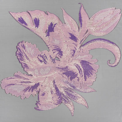 Metallic Luxury Burnout Brocade Panel - Purple and Gold Painterly Lily