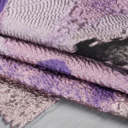 Metallic Luxury Burnout Brocade Panel - Purple, Orchid and Silver Ikat Butterfly Wings