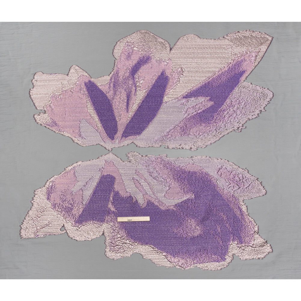 Metallic Luxury Burnout Brocade Panel - Purple, Orchid and Silver Ikat Butterfly Wings