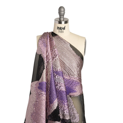 Metallic Luxury Burnout Brocade Panel - Purple, Orchid and Silver Ikat Butterfly Wings