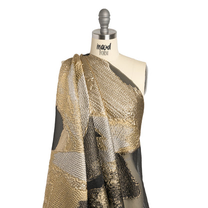 Metallic Luxury Burnout Brocade Panel - Gold and Black Ikat Butterfly Wings