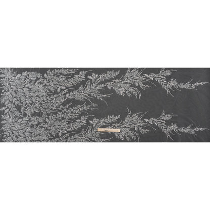 Beaded and Sequined Lace - White Leafy Border