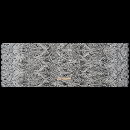 Corded Lace with Clear Beads and Sequins and Finished Edges - White Abstract