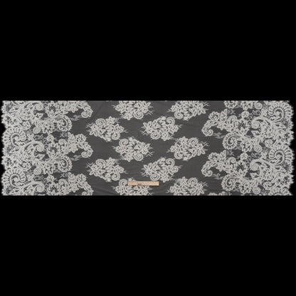 Picot Braid Embroidered Chantilly Lace with Finished Edges - White and Ivory Floral Swirls