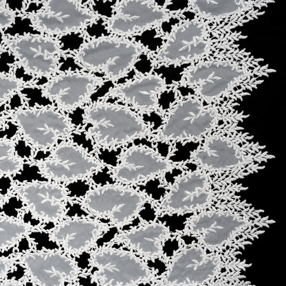 Burnout Embroidered Lace with Finished Edges - White Leafy Lines