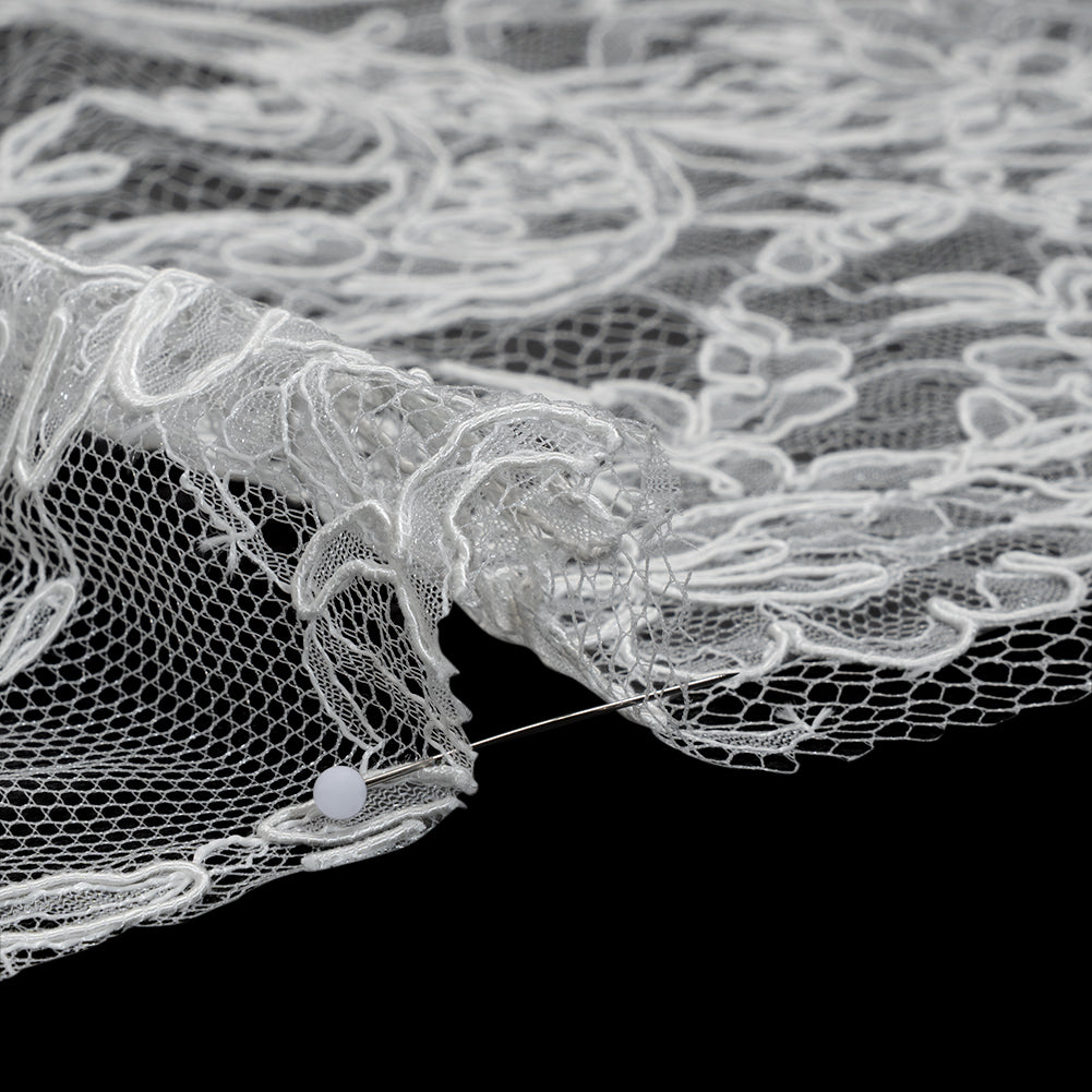 Corded Lace with Finished Edges - Off White Floral
