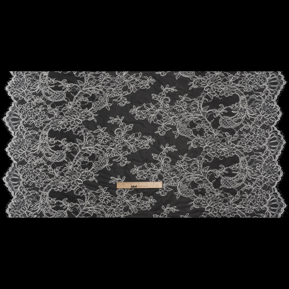 Corded Lace with Finished Edges - Off White Floral