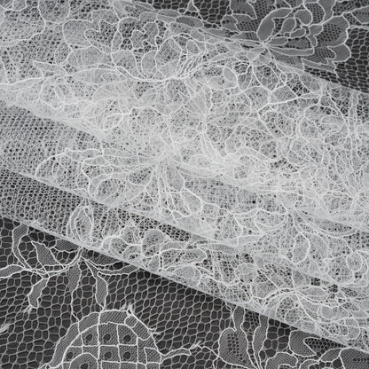 Delicate Chantilly Lace with Finished Edges - White Floral and Swirls