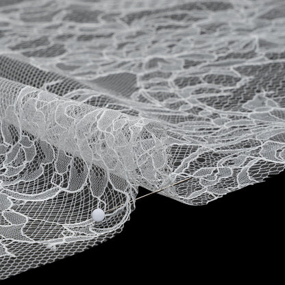 Delicate Chantilly Lace with Finished Edges - White Floral and Swirls