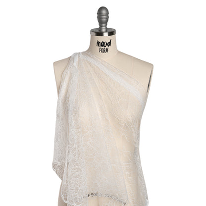 Delicate Chantilly Lace with Finished Edges - White Floral and Swirls