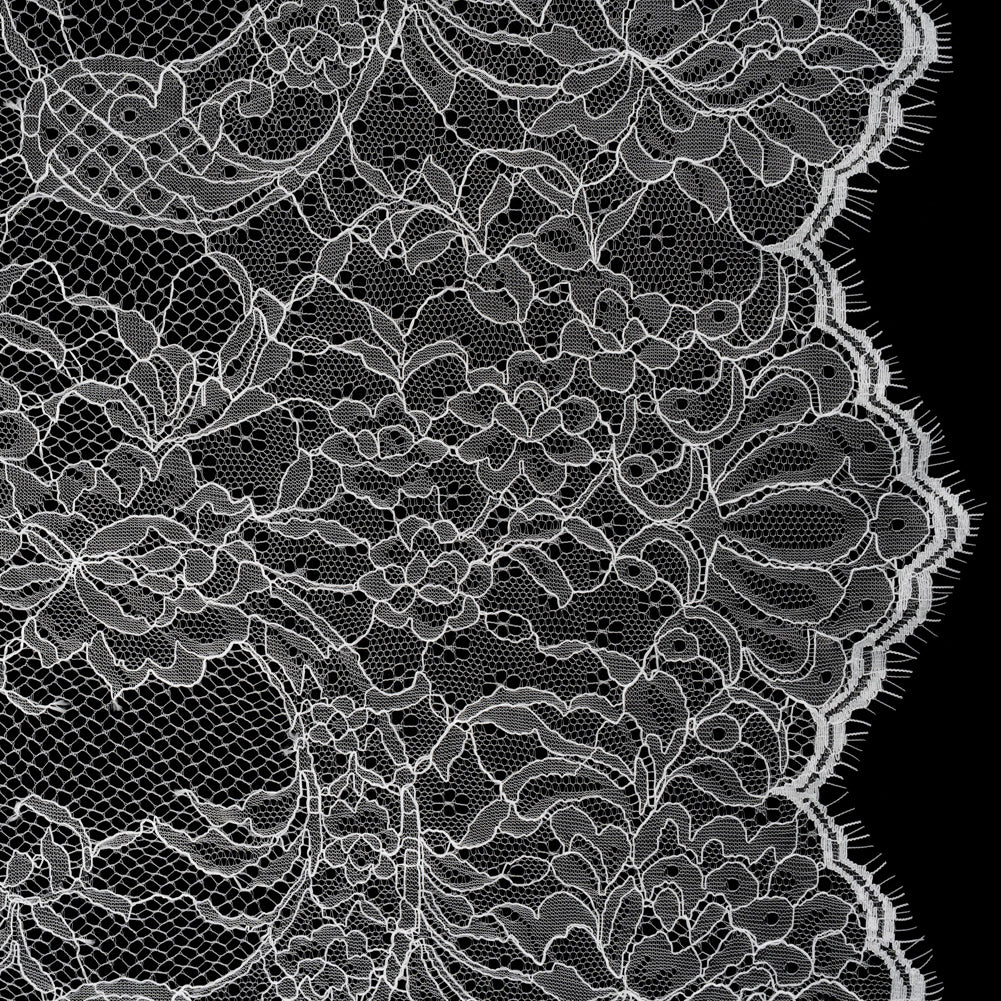 Delicate Chantilly Lace with Finished Edges - White Floral and Swirls