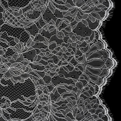 Delicate Chantilly Lace with Finished Edges - White Floral and Swirls