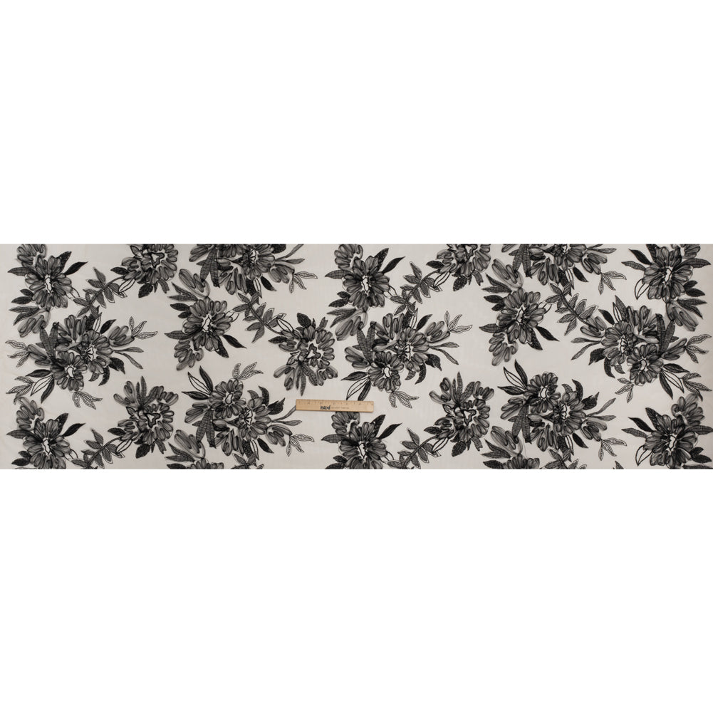 Embroidered Lace with 3D Tulle Applique - Nude and Black Floral