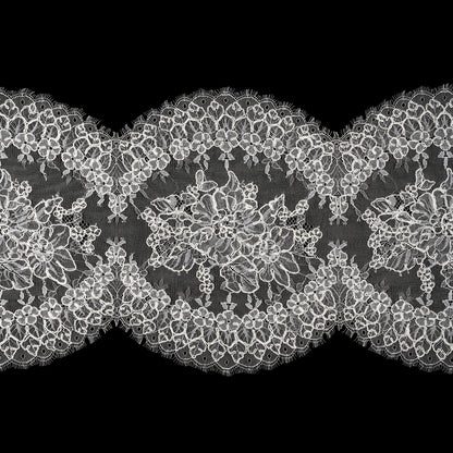 Corded Chantilly Lace with Scalloped Eyelash Edges - 12" - Ivory and White Floral Rings