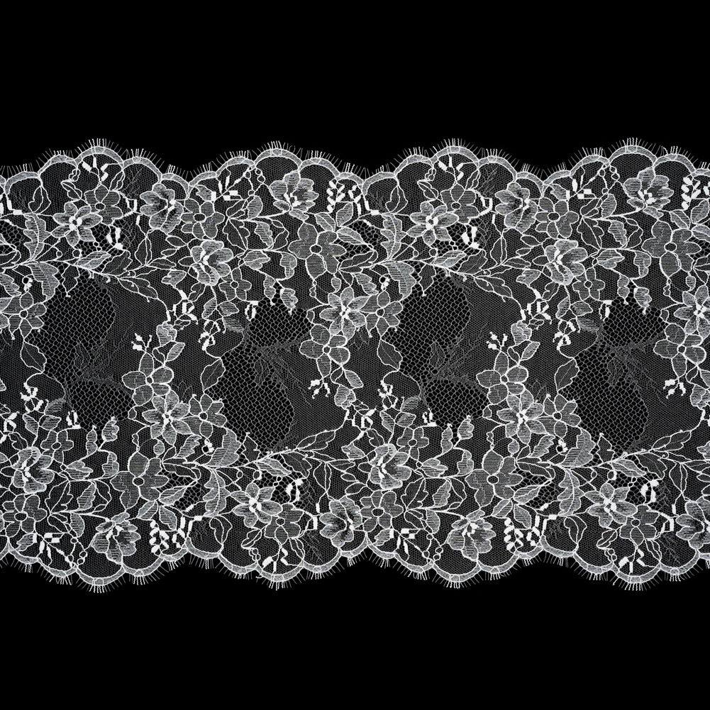 Chantilly Lace with Scalloped Eyelash Edges - 11.5" - Off White Floral