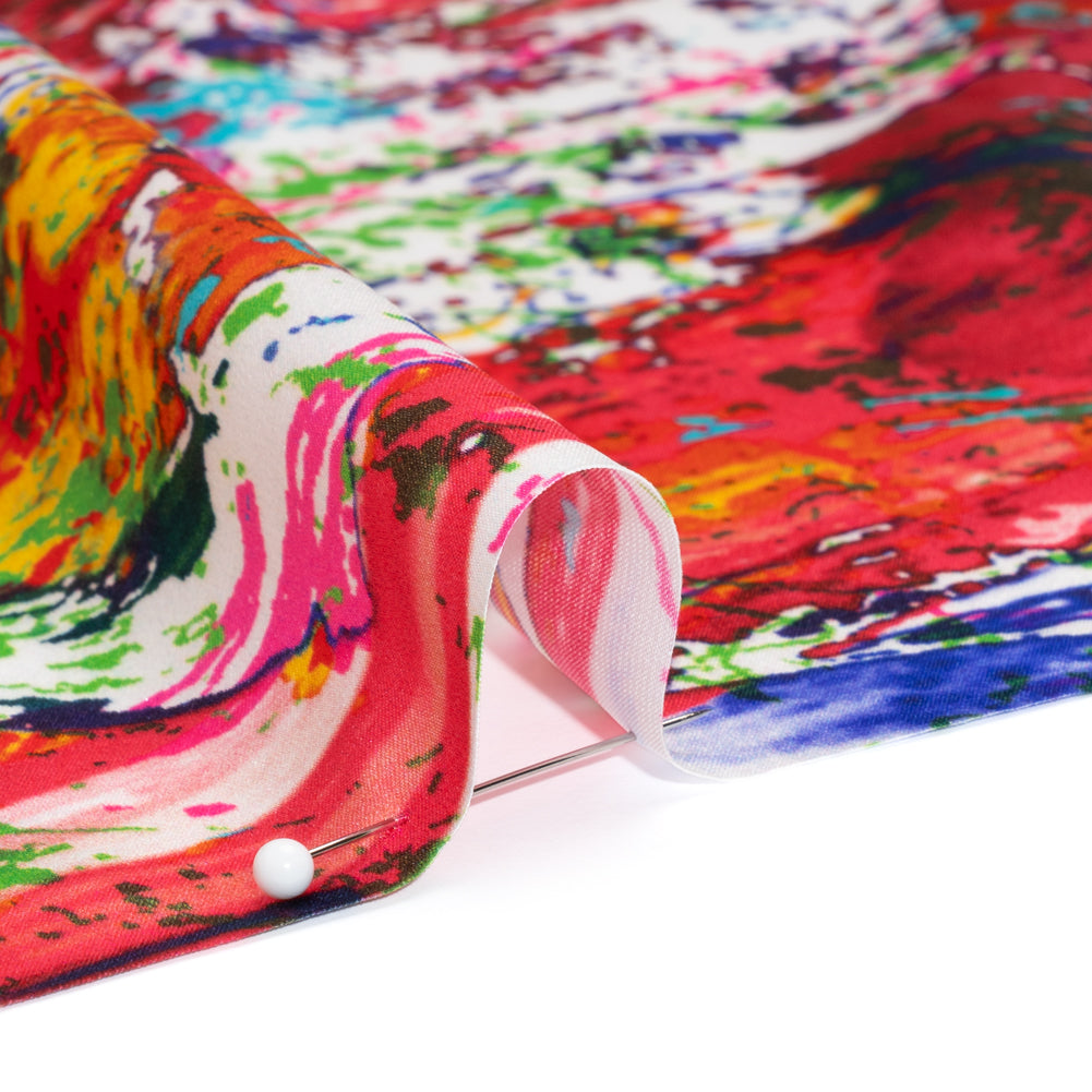 Silk Charmeuse Print - White, Red and Green Abstract Paint Splatters Folded