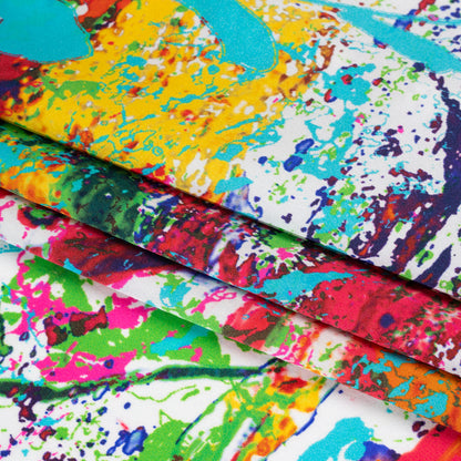 Silk Charmeuse Print - White, Red and Green Abstract Paint Splatters Full