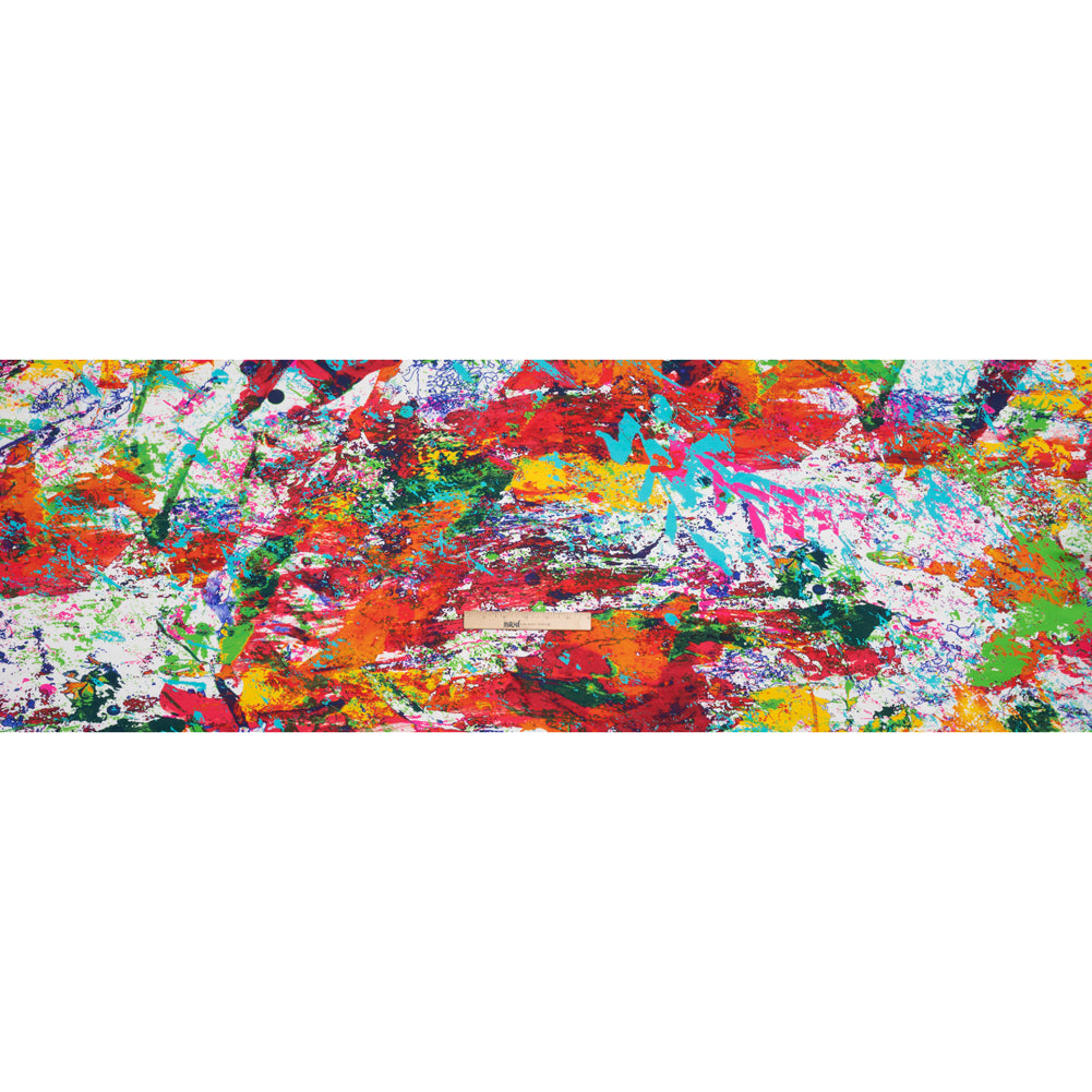 Silk Charmeuse Print - White, Red and Green Abstract Paint Splatters Drape