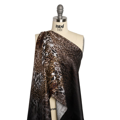 Silk Charmeuse Print - Black, Brown and White Leopard Spots Ombre Detail