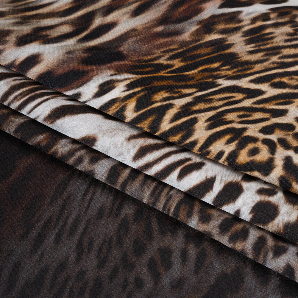 Silk Charmeuse Print - Black, Brown and White Leopard Spots Ombre Full