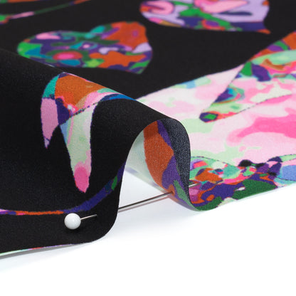 Silk Charmeuse Print - Black, Pink and Green Splatter Painted Florals Folded
