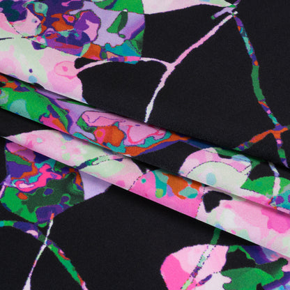 Silk Charmeuse Print - Black, Pink and Green Splatter Painted Florals Full