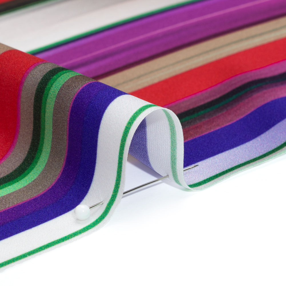 Silk Charmeuse Print - Purple, Brown and White Ombre Painted Stripes Folded