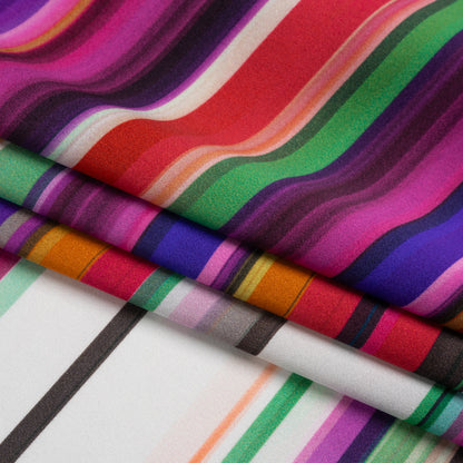 Silk Charmeuse Print - Purple, Brown and White Ombre Painted Stripes Full