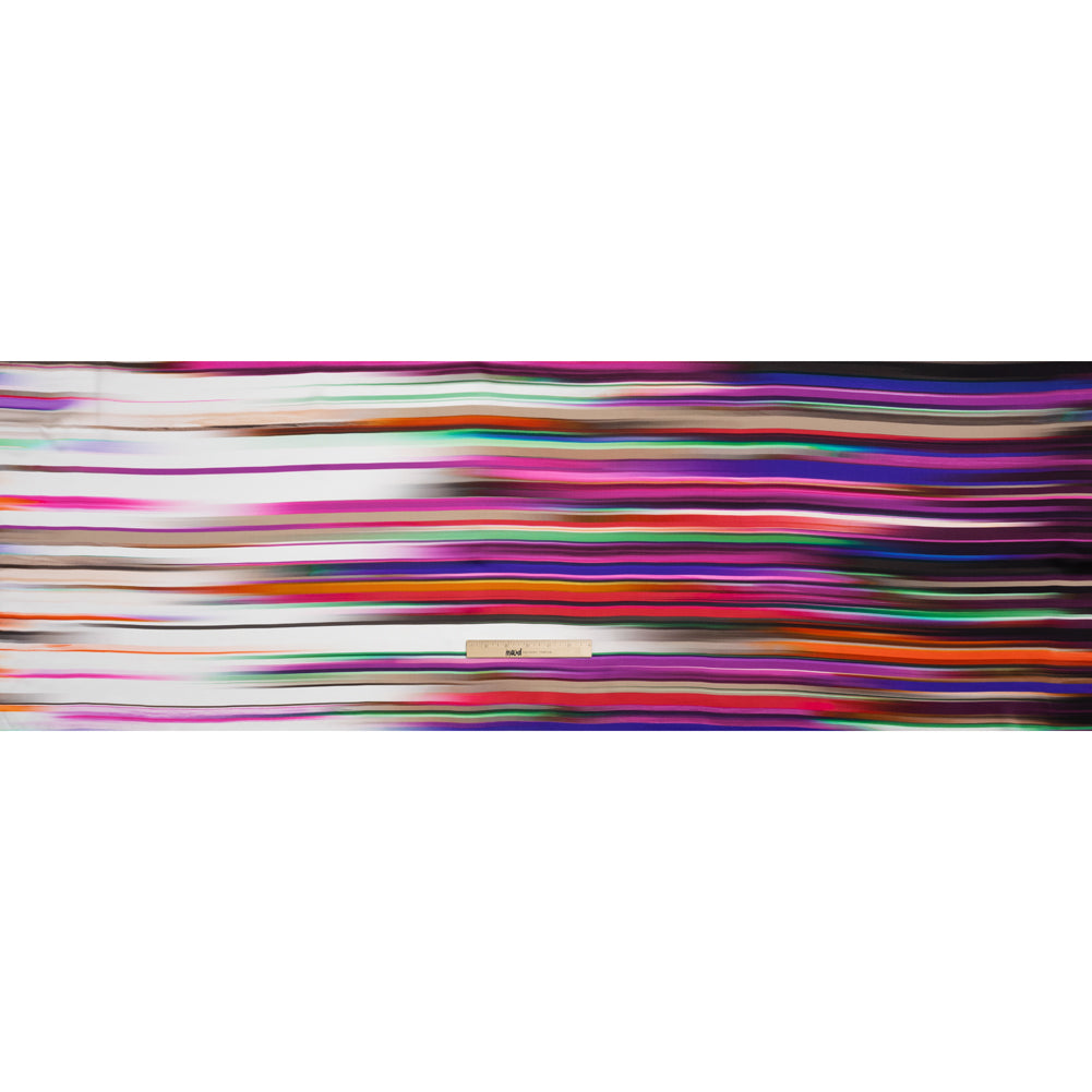 Silk Charmeuse Print - Purple, Brown and White Ombre Painted Stripes Drape