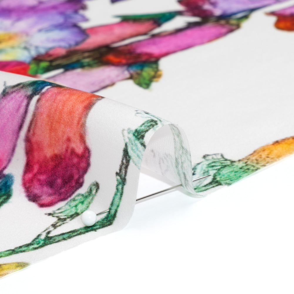 Silk Charmeuse Print - Rainbow and White Floral Border Folded