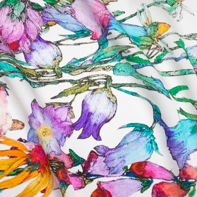 Silk Charmeuse Print - Rainbow and White Floral Border